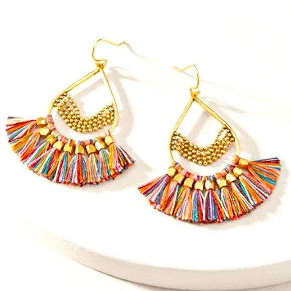 Stella & Dot | Roman Chandelier Fringe Earrings—Gold + Rainbow Multi Col… - Picture 1 of 3